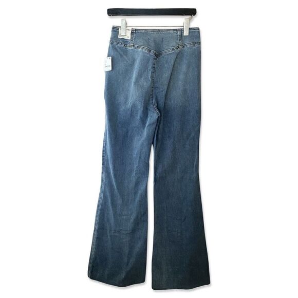 Free People sz 30 CRVY Wild Honey High Rise Flare Bells Jeans NWT Stretch Blue - Picture 7 of 10